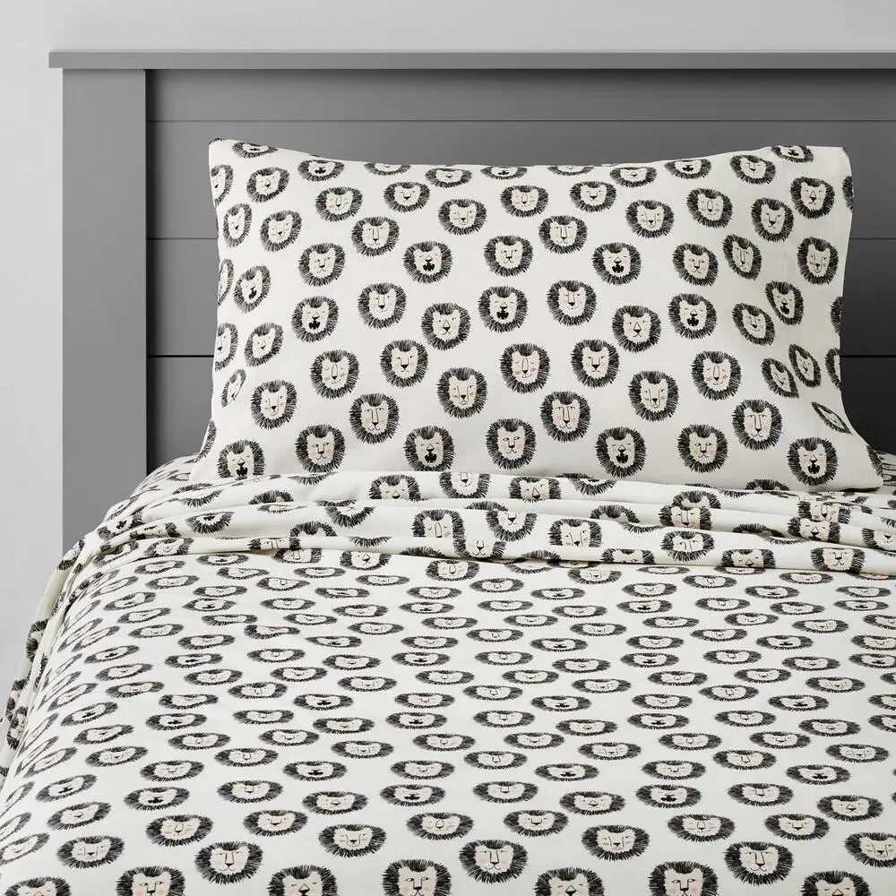 Lion Faces 100% Cotton Twin Sheet Set Black & White, Whimsical  - Pillowfort